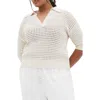 City Chic Zahra Open Stitch Johnny Collar Sweater In Ivory