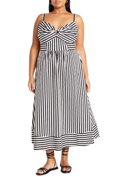 City Chic Zaya Stripe Sleeveless Midi Dress In Black Stripe