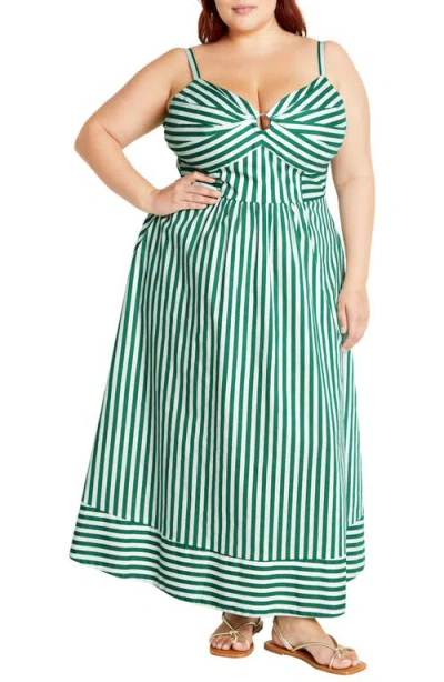 City Chic Zaya Stripe Sleeveless Midi Dress In Green Stripe