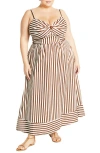 City Chic Zaya Stripe Sleeveless Midi Dress In Tabacco Stripe