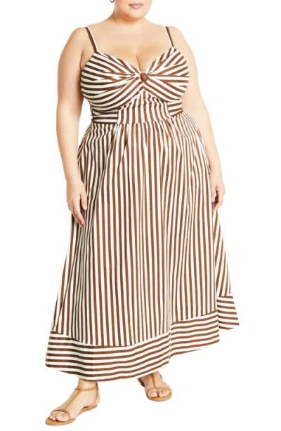 City Chic Zaya Stripe Sleeveless Midi Dress In Tabacco Stripe