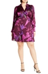City Chic Zelda Print Long Sleeve Wrap Dress In Lavish Lily