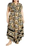City Chic Zella Print Tie Waist Maxi Dress In Multi