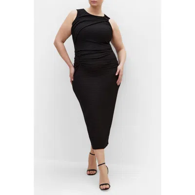 City Chic Zilla Ruched Sleeveless Maxi Dress In Black