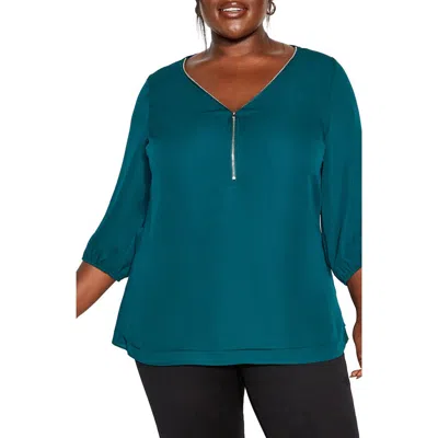 City Chic Zip Fling Top In Jade