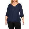 City Chic Zip Fling Top In Navy