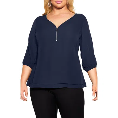 City Chic Zip Fling Top In Navy