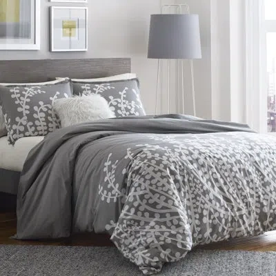 City Scene Branches Cotton Reversible Comforter Set In Gray