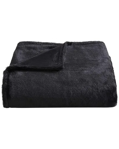 City Scene Fur Like Solid Fur Like Reversible Throw Blanket In Black
