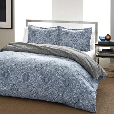 City Scene Milan Reversible Modern & Contemporary Duvet Cover Set In Blue