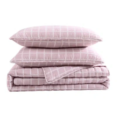City Scene Pink/white Microfiber Reversible 2 Piece Quilt Set
