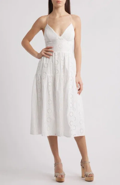 City Studio Eyelet Embroidery A-line Midi Dress In Ivory