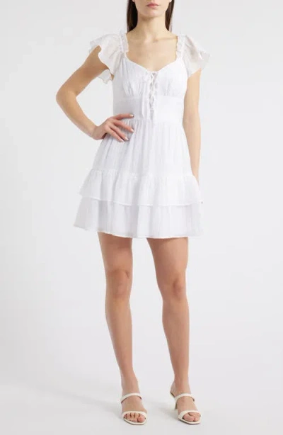 City Studio Flutter Sleeve Tiered Minidress In White