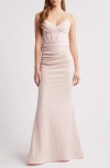 City Studio Gathered Waist Sequin Dress In Pink Silver