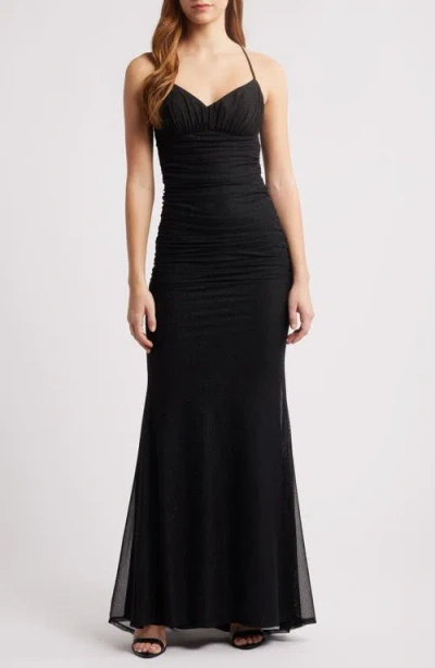 City Studio Glitter Mesh Strappy Dress In Black