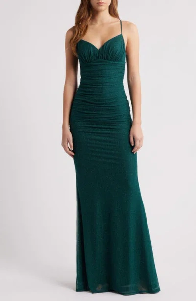 City Studio Glitter Mesh Strappy Dress In Hunter Green