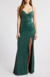 City Studio Glitter Swirl Strappy Dress In Hunter Gold