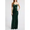 City Studio Hunter Strapless Lace-up Gown In Hunter Green