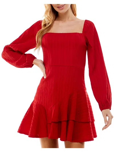 City Studio Juniors Womens Asymmetrical Tiered Mini Dress In Red