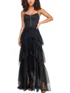 City Studio Juniors Womens Corset Tiered Evening Dress In Black