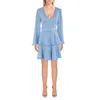 City Studio Juniors Womens Crepe V-neck Fit & Flare Dress In Blue