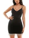 City Studio Juniors Womens Crisscross-back Short Bodycon Dress In Black