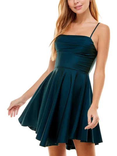 City Studio Juniors Womens Draped Skater Cocktail And Party Dress In Blue