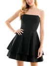 CITY STUDIO JUNIORS WOMENS EMBELLISHED STRAPS MINI FIT & FLARE DRESS