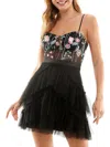 City Studio Juniors Womens Embroidered Mini Fit & Flare Dress In Black