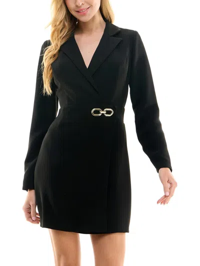 City Studio Juniors Womens Faux Wrap Mini Wrap Dress In Black