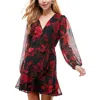 City Studio Juniors Womens Floral Print Glitter Fit & Flare Dress In Multi