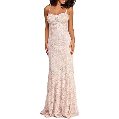 City Studio Juniors Womens Full Length Lace Evening Dress In Pink