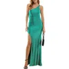 City Studio Juniors Womens Full Length Side Slit Evening Dress In Blue
