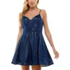 City Studio Juniors Womens Glitter Mini Fit & Flare Dress In Blue