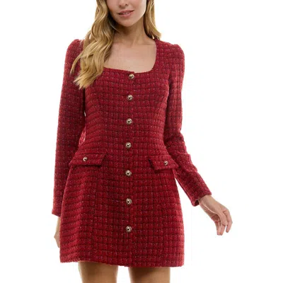 City Studio Juniors Womens Herringbone Tweed Mini Dress In Multi