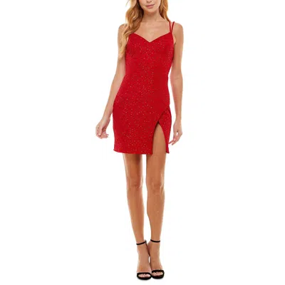 City Studio Juniors Womens Knit Glitter Bodycon Dress In Red