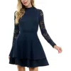 City Studio Juniors Womens Lace Above Knee Fit & Flare Dress In Blue