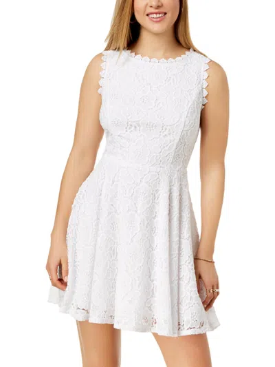 City Studio Juniors Womens Lace Fit & Flare Party Dress In White