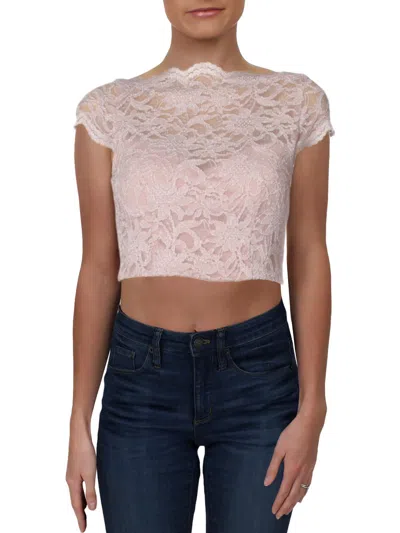 City Studio Juniors Womens Lace Glitter Crop Top In Pink