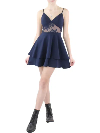 City Studio Juniors Womens Lace Inset Mini Cocktail And Party Dress In Blue
