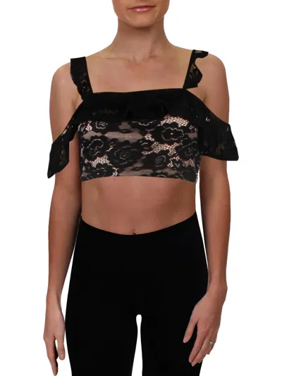 City Studio Juniors Womens Lace Off-the-shoulder Crop Top In Black
