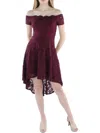 CITY STUDIO JUNIORS WOMENS LACE OVERLAY KNEE LENGTH FIT & FLARE DRESS