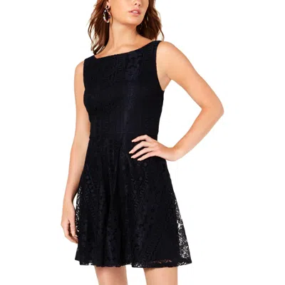 City Studio Juniors Womens Lace Tie Back Mini Dress In Black