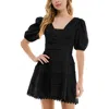 City Studio Juniors Womens Lace Trim Mini Fit & Flare Dress In Black