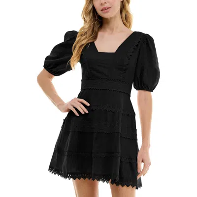City Studio Juniors Womens Lace Trim Mini Fit & Flare Dress In Black