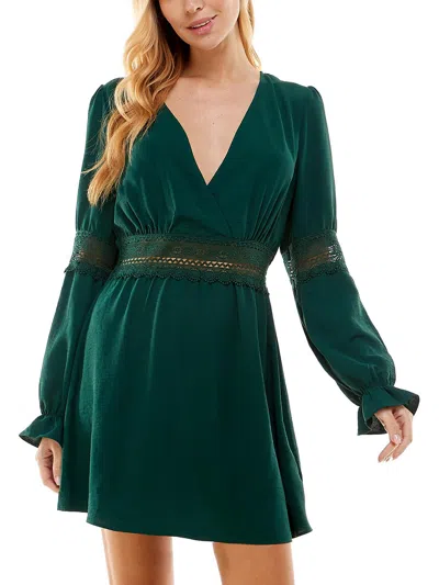 City Studio Juniors Womens Lace Trim Polyester Mini Dress In Green