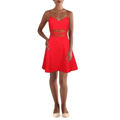 City Studio Juniors Womens Mesh Inset Mini Fit & Flare Dress In Red