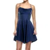 City Studio Juniors Womens Pleated Nylon Fit & Flare Dress In Blue