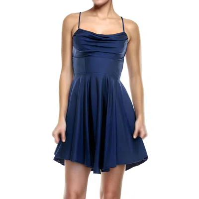 City Studio Juniors Womens Pleated Nylon Fit & Flare Dress In Blue