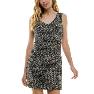 City Studio Juniors Womens Pocket Tweed Mini Dress In Multi